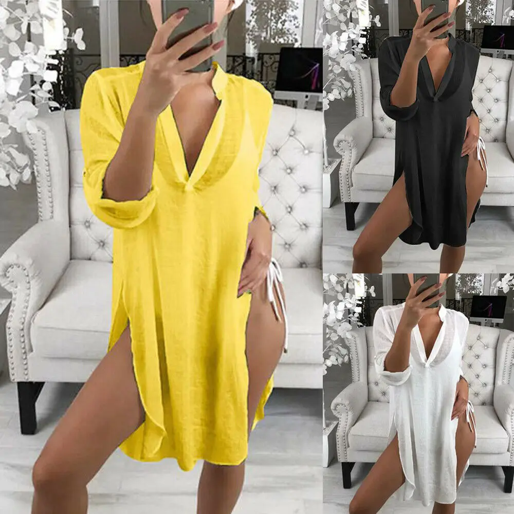 Блузка Женская Длинная с рукавом до локтя повседневный мешковатый топ