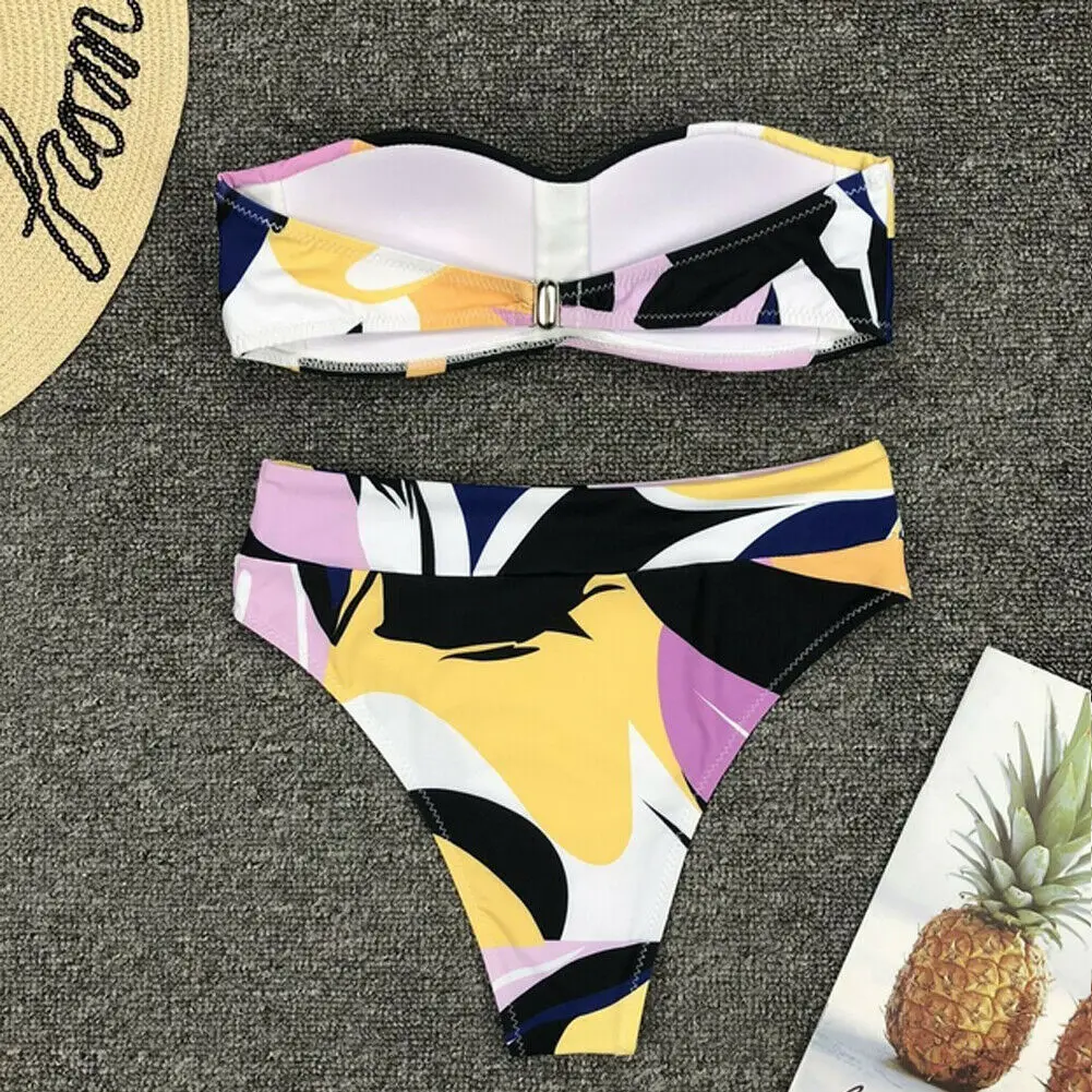 

Womens High Waisted Padded Bikini Set Geometric Print Swimsuit Beachwear Swimwear Bathing Suit bikinis 2019 mujer
