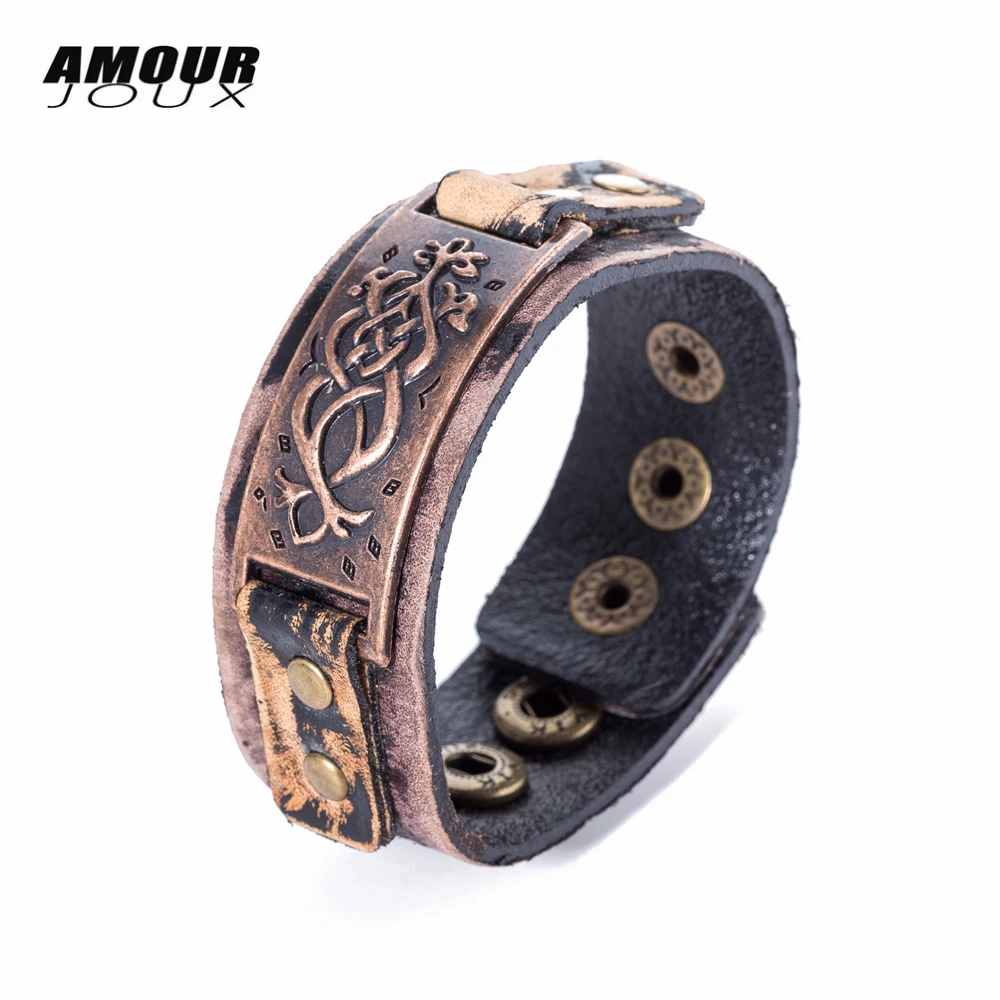 Винтажный Мужской кожаный браслет Ширина 21 см | Украшения и аксессуары