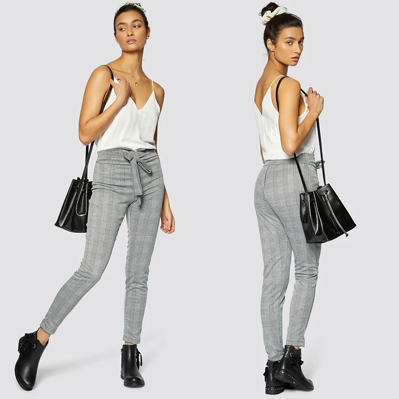 2019 Harem Pants Casual Slim Plaid Thin For Women High Waist Pencil | Женская одежда