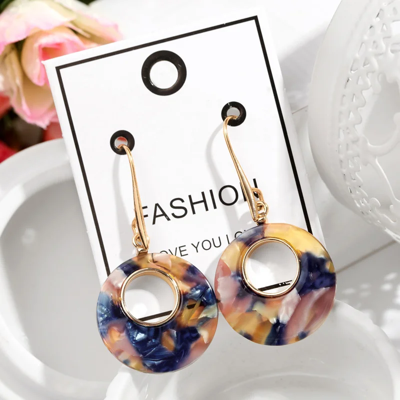 Trendy 2019 Statement Acetic acid Drop Earrings For Women Resin Big Round Fashion Geometric Acrylic Jewelry | Украшения и