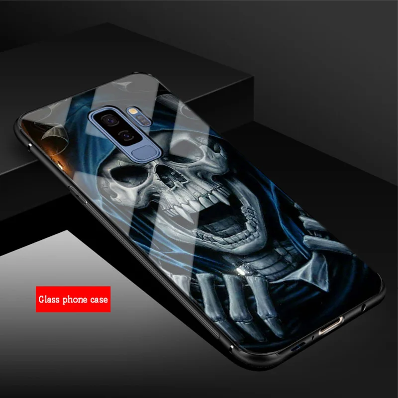 Жутким черепом сотовый Чехол из закаленного стекла для телефона для samsung Galaxy A6 A6S A8 A8S J6 J8 S8 S9 S10 PLUS, NOTE 8, 9