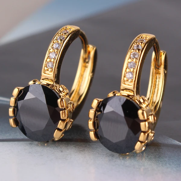 GULICX Fashion Earrings cz Brand Yellow Gold-color Earing White Crystal Cubic Zirconia Hoop Wedding Jewelry E026 | Украшения и