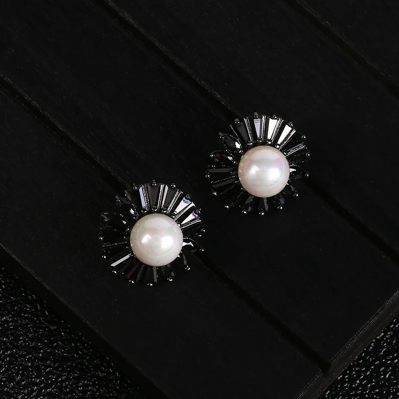 Роскошные круглые геометрические фианиты Помолвочные серьги в Дубае с жемчугом