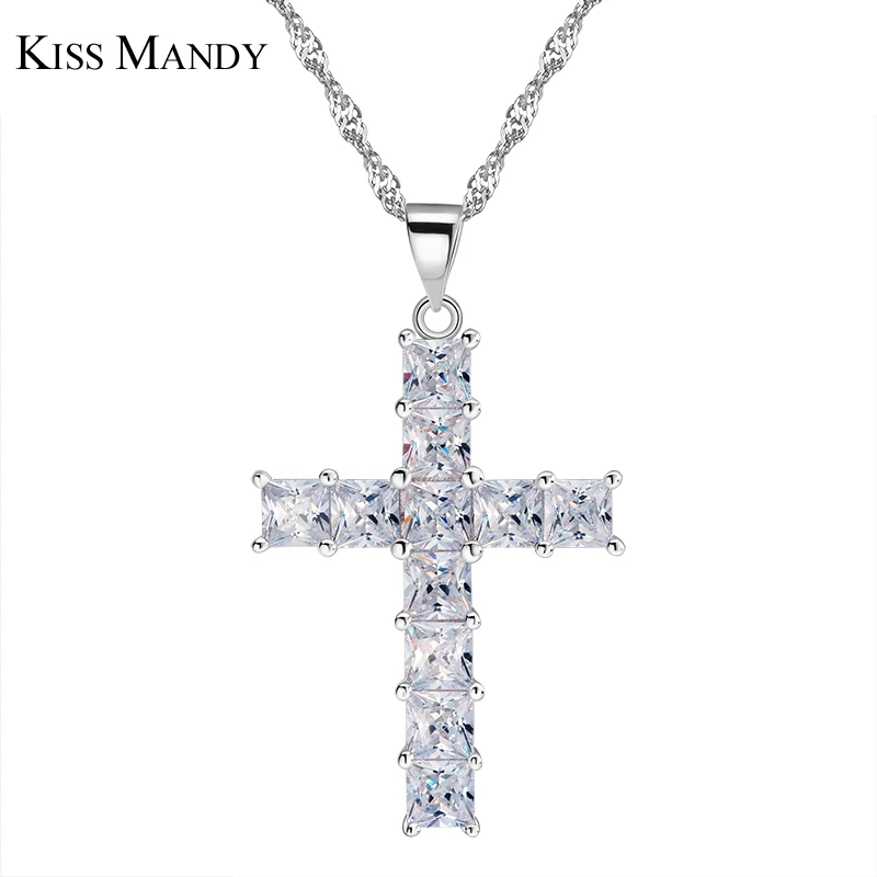 Женское классическое ожерелье KISS MANDY Cross с цепочкой 45 см 11 шт. фианитом LN100|women