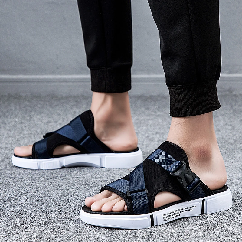 Сандалии мужские пляжные на плоской подошве Босоножки с открытым носком