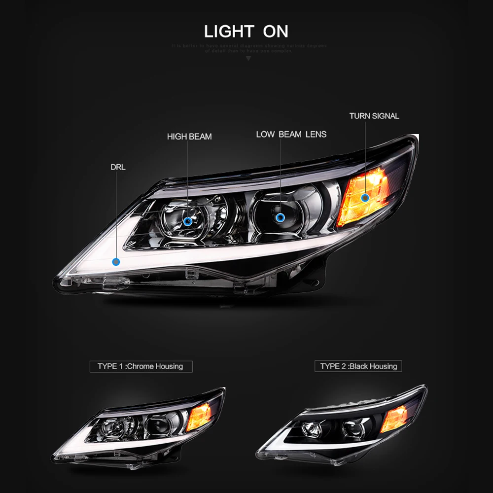 LSlight для TOYOTA CAMRY 2012 2013 2014 светодиодные фары в сборе лампы стоп Стоп сигнал поворота