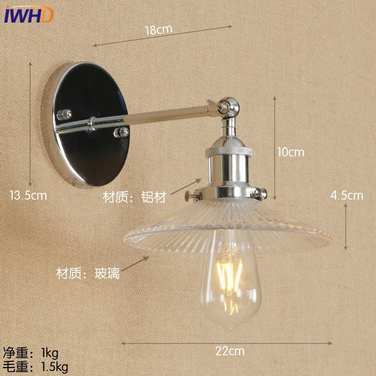 Style A IWHD Лофт Edison светодиодный настенный светильник Железный Регулируемый Wandlamp стеклянный светильник для ванной комнаты RH светильники Домашний Светильник ing аппликация Murale светильник - Цвет абажура: Style A