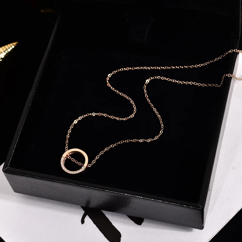 Ювелирное изделие из титановой стали YUN RUO круглое ожерелье с подвеской розового