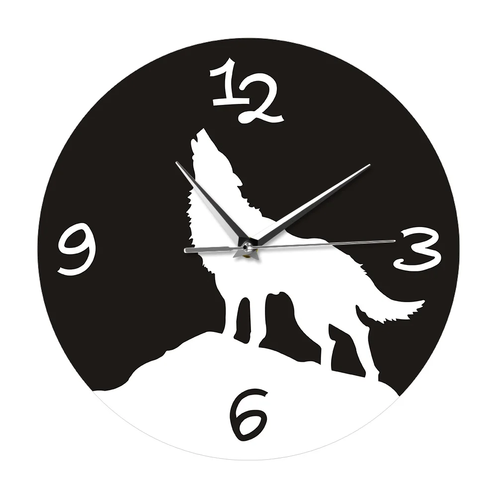 Alpha Male Howling Wolf Wall Clock Wildlife Decor Woodland Animal Tetom Art Decorative Hanging Watch | Дом и сад