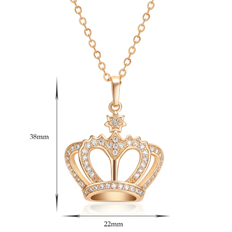 Новое желтое золото Цвет полный проложили прозрачные кристаллы Корона Rolo Chain Cross