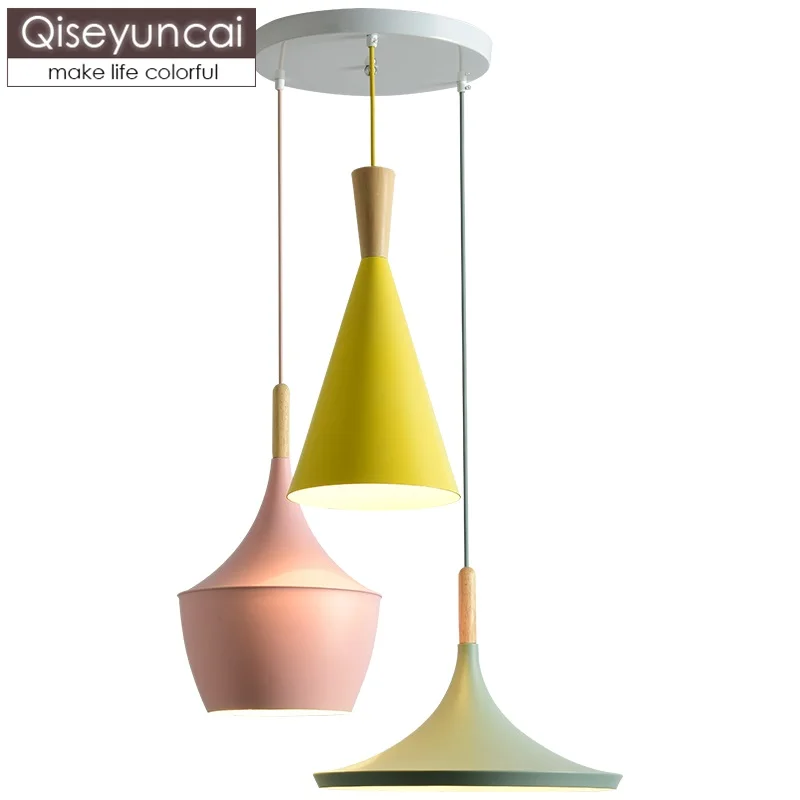 Qiseyuncai Nordic restaurant color macaron single head three head chandelier creative personality combination bedroom lamp