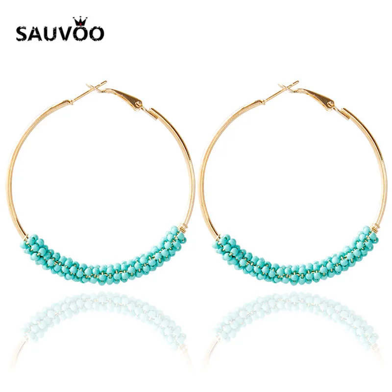 Sauvoo Мода Богемия Круглый Круг большой металлический провод серьги-кольца с