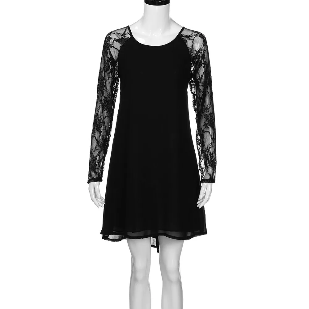 Модное женское кружевное шифоновое мини-платье с длинным рукавом длиной до