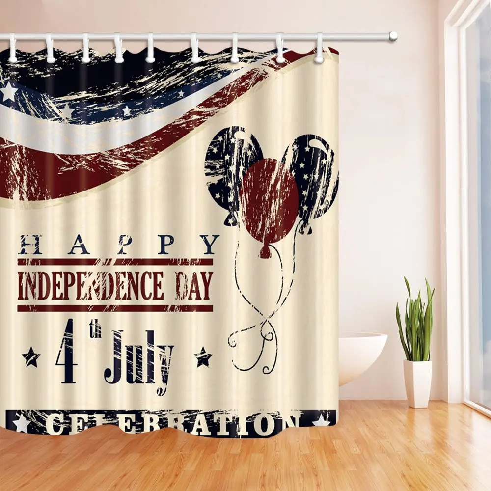 День Независимости тема 3D душ Шторы американский флаг три черный красный баллоны