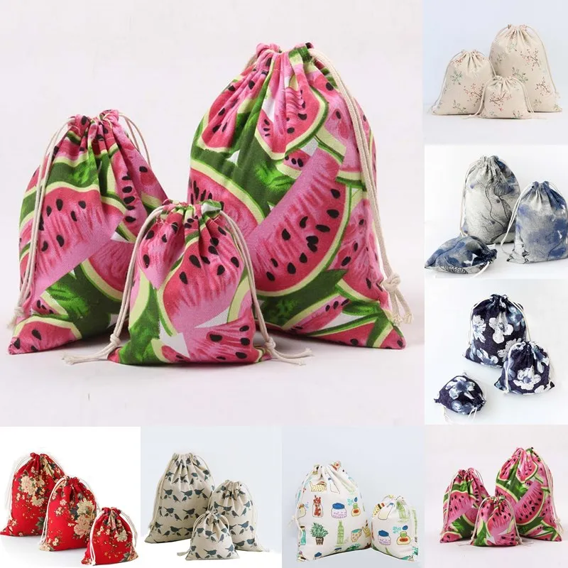 1 шт. арбуз с рисунком кота и цветочным принтом на завязках из хлопка льна для