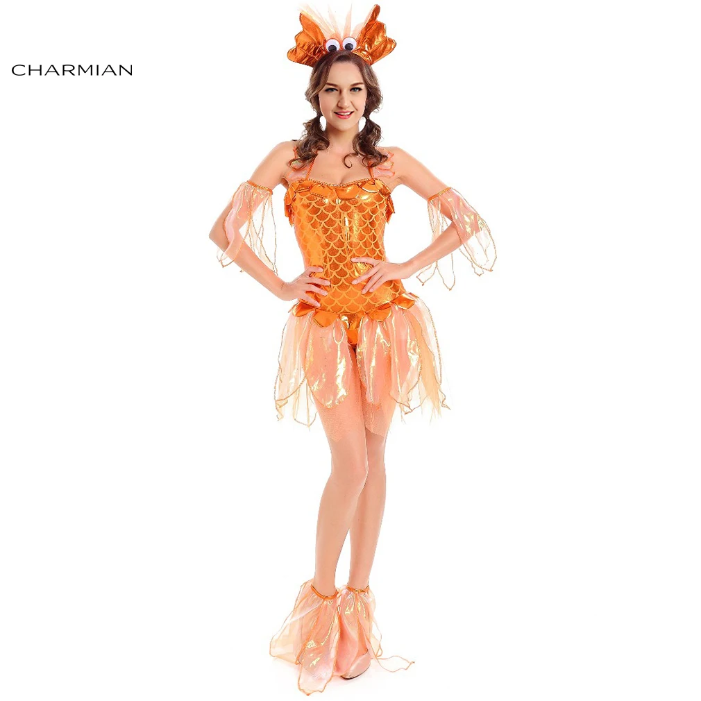 Charmian сексуальные женские золотые рыбки косплей костюм на Хэллоуин для взрослых