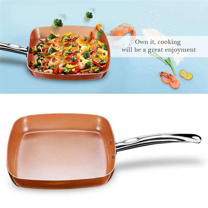 2018 антипригарные сковороды медные квадратные с керамической жаркой красные