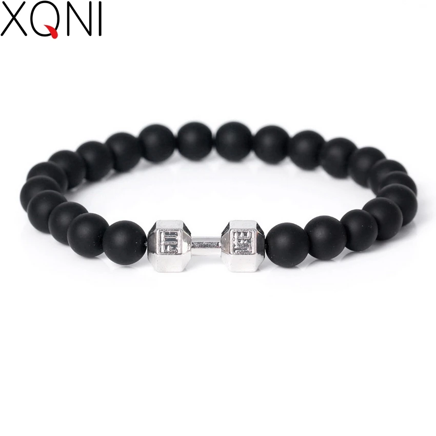 Спортивный браслет с гантелями серебристого цвета Высококачественный Браслет