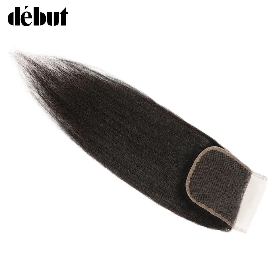 Debut Lace Closure Brazilian Yaki Straight Hair Remy Human Free Part 10-20 inch Shipping | Шиньоны и парики