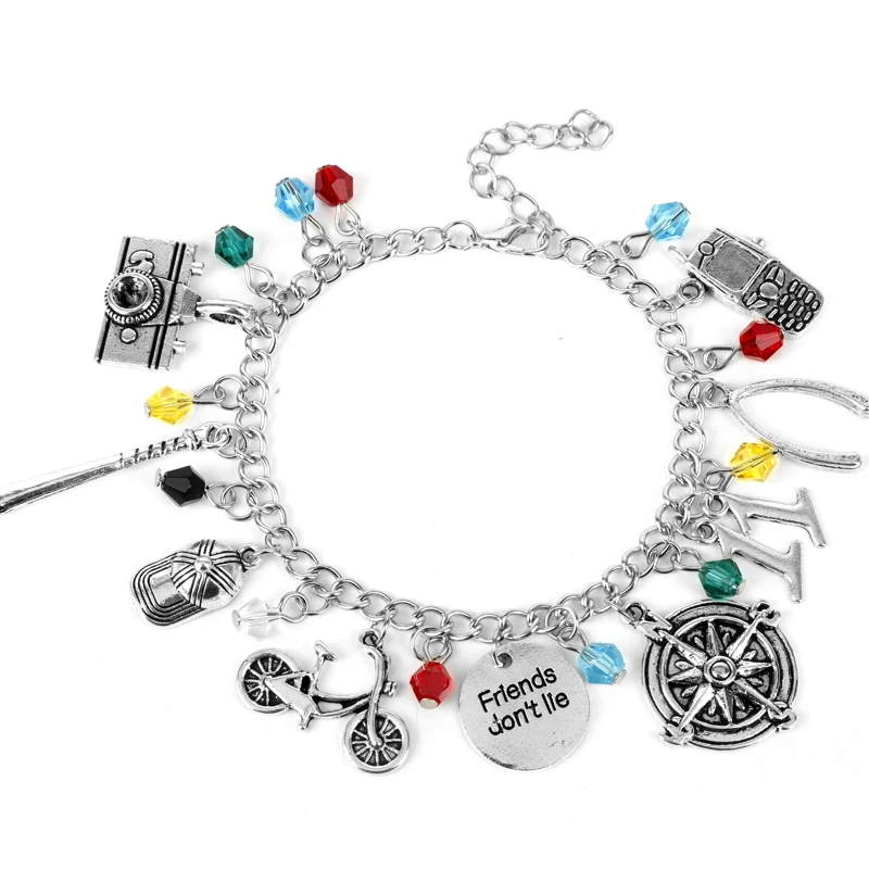 

MQCHUN Women Charm Bracelet Stranger Thing Camera Motorcycle Phone Bracelet Bangle Vintage Friends Don't Lie Wristband Jewelry