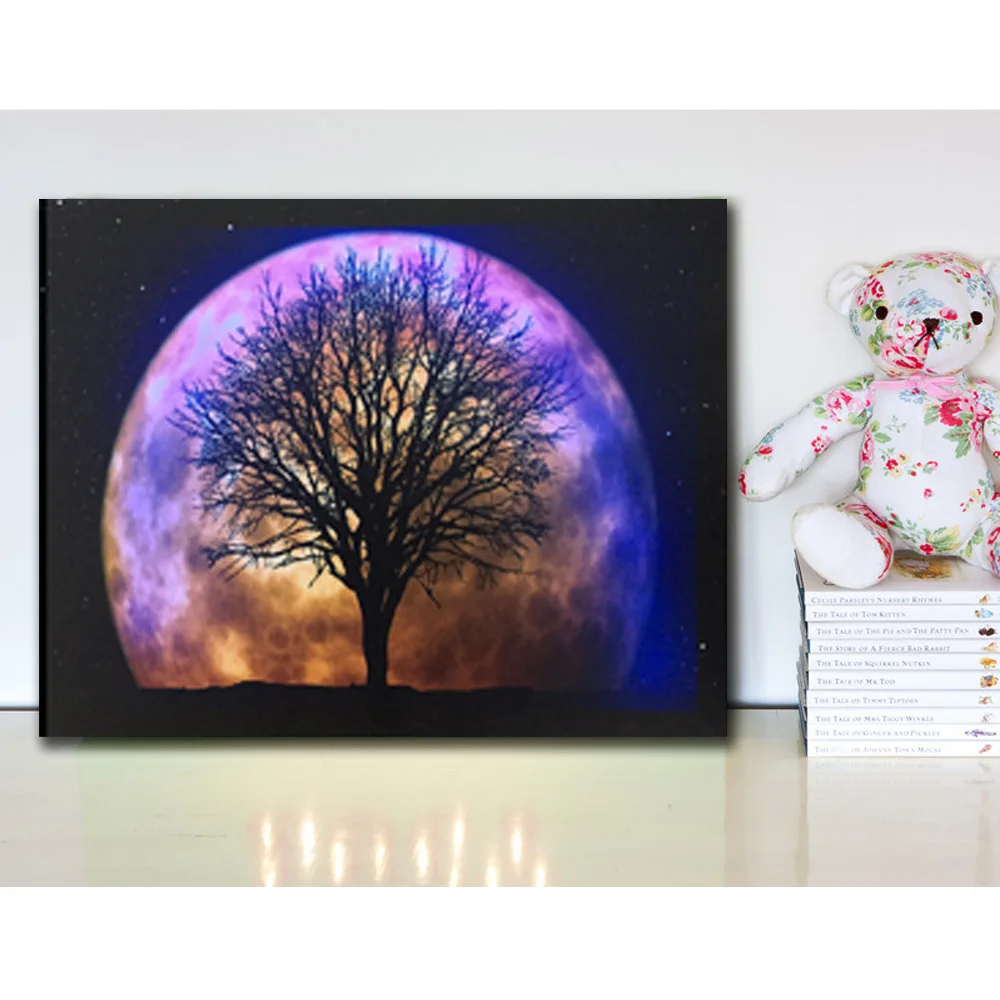 RGB Led холст настенный декоративный полнолуние с темным деревом картина холст печать светящаяся живопись светильник подарок декор для гостиной
