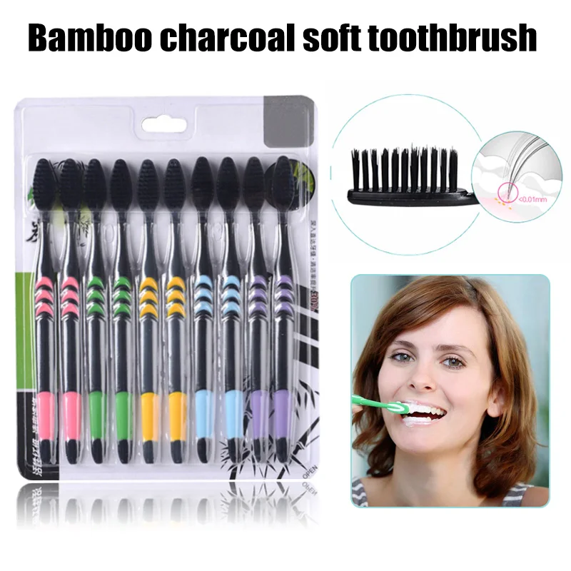 10 шт./компл. Ультра мягкий бамбуковый уголь нано зубная щетка уход за зубами