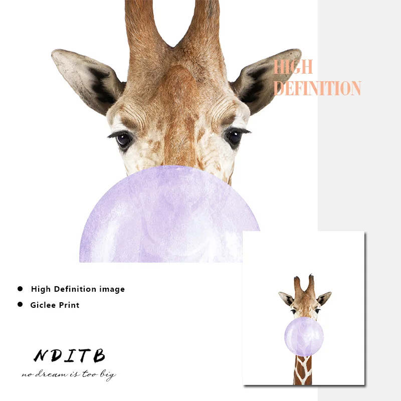 Детская животная зебра жираф олень пузыри NDITB Холст Искусство Живопись постер