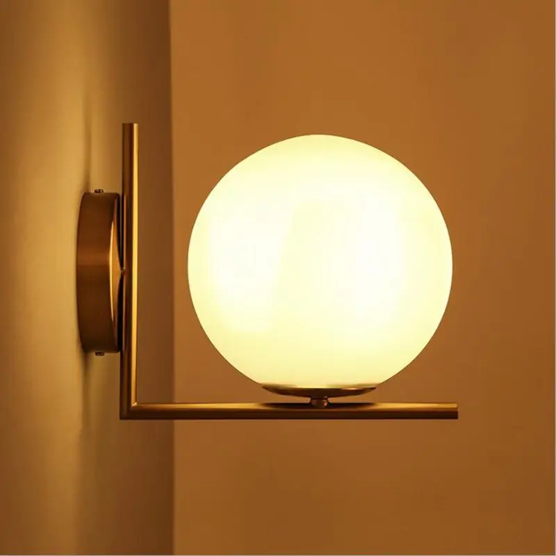 Yellow LED Современный настенный светильник Настенный светильник Крытый Светодиодный стеклянный шар настенные светильники для спальни прикроватная домашняя осветительная арматура бра - Цвет абажура: Yellow LED