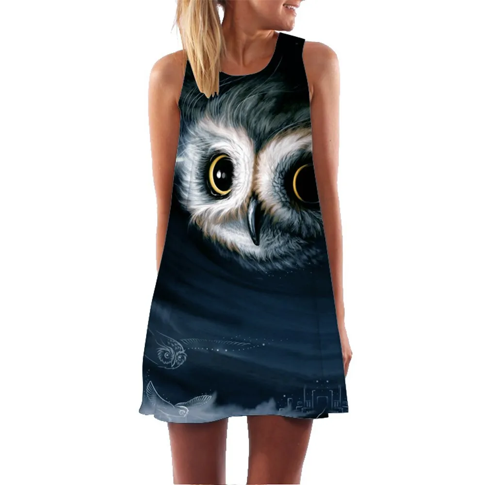 Женское мини платье трапециевидной формы летнее короткое с 3d принтом