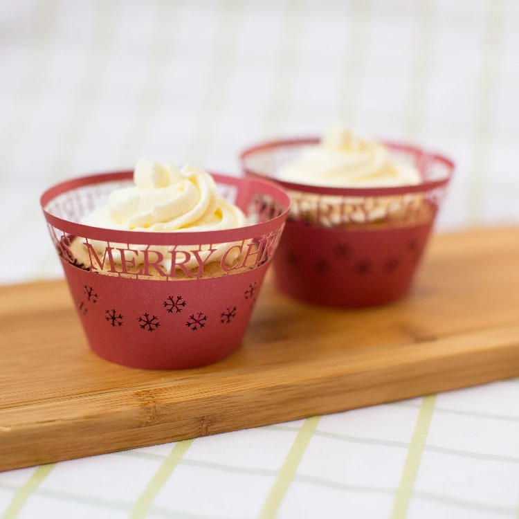 

Free Shipping red Merry Christmas snowflake decoration cupcake wrappers silver paper cupcakes cup cake party baking wrapper