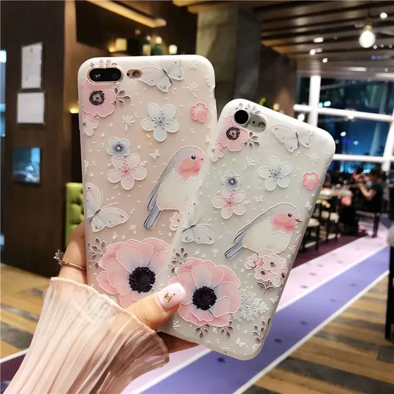 Силиконовый чехол с цветами для iPhone 7 8 Plus XS Max XR 3D розовые цветочные чехлы X 6 S 5 SE