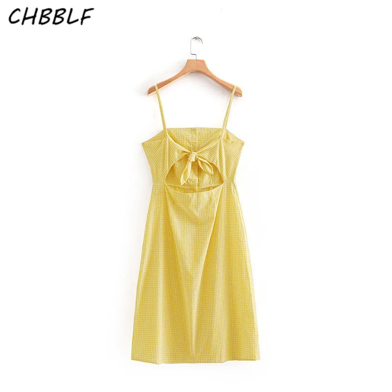Chbblf сзади бант платье без рукавов с низким вырезом на спине тонкими лямками