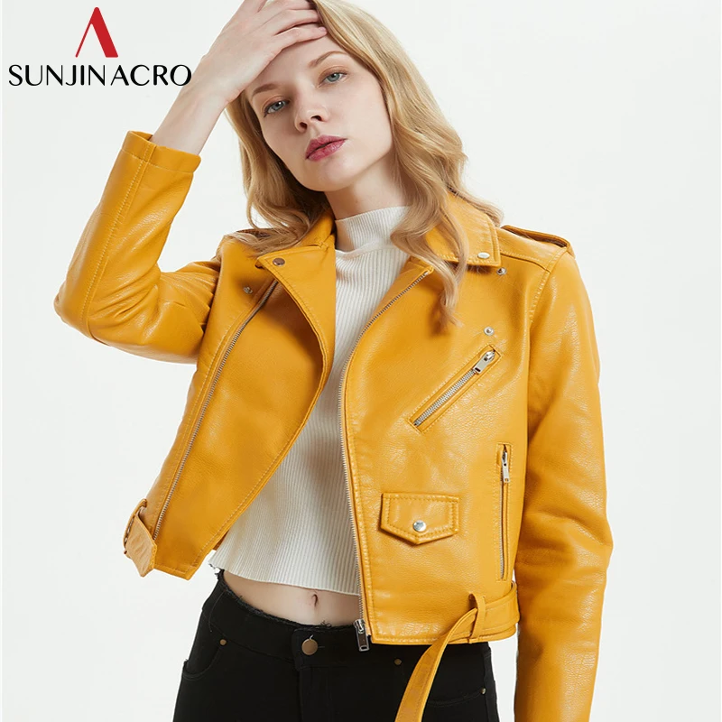 SUNJINACRO куртка из искусственной кожи PU мотоциклетная на молнии винно Красная