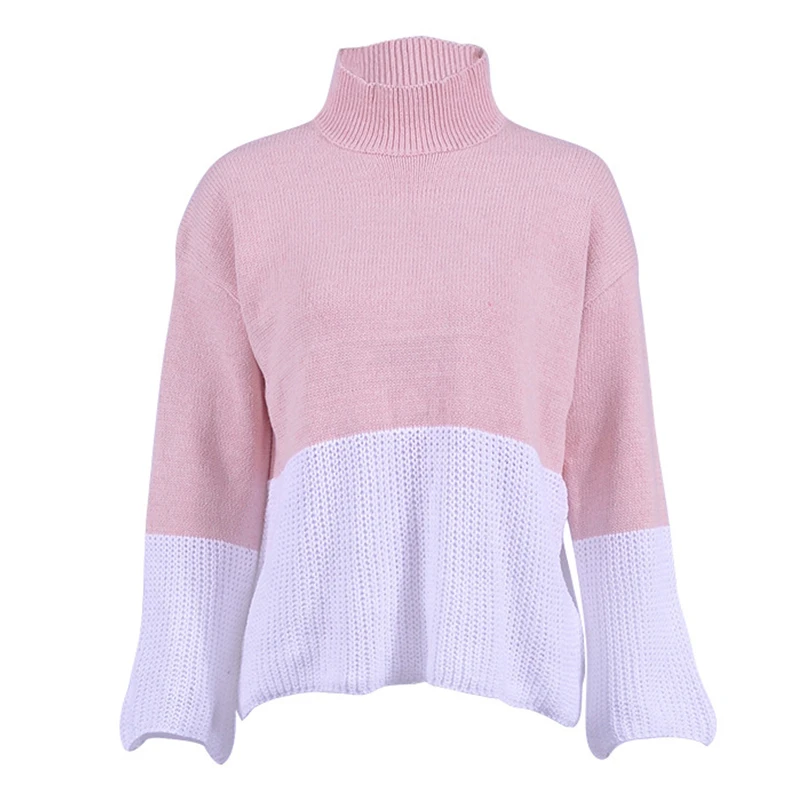 Turtleneck Sweater Autumn Winter Pullover Knitted Jumper Female Patchwork Loose Pullovers For Lady 2018 Femme | Женская одежда