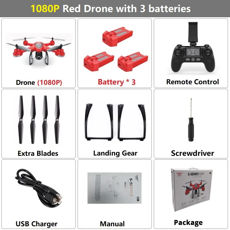 Set12 1080P Red 3B LAUMOX S30W gps Дрон динамический Дрон FPV Дрон с широкоугольной камерой 1080P Профессиональный Радиоуправляемый квадрокоптер Дрон VS X8 Pro X8pro - Цвет: Set12 1080P Red 3B