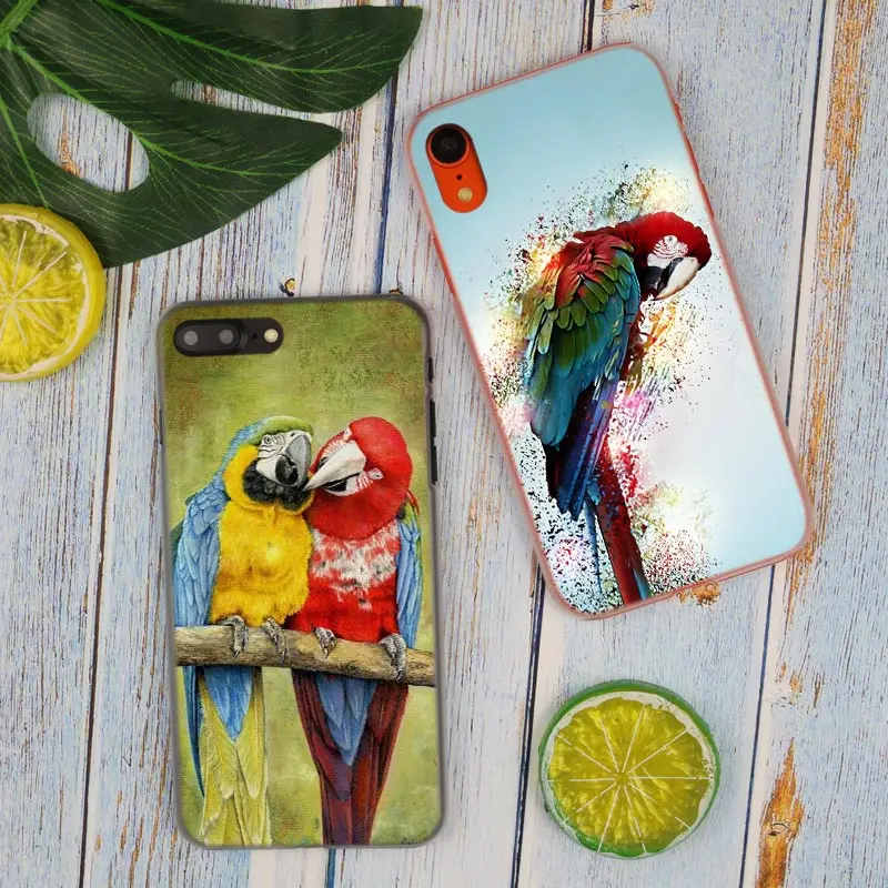 Модный прозрачный жесткий чехол для телефона с рисунком животного попугая iPhone X XS