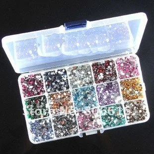 

2MM 15 Colors 15000pcs/set Resin Crystal Rhinestone Flat Base With Box For Nail Art /Cellphone Jewelry Beads