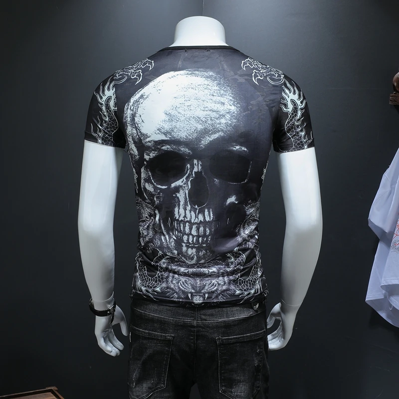 The new summer 2019 large size T-shirt men skull with short sleeves 8816 P46 | Мужская одежда