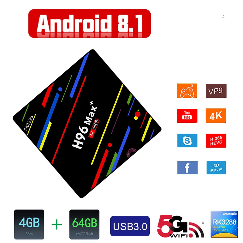 ТВ приставка H96 MAX + RK3328 Android 8 1 4 Гб ОЗУ 32 64 ПЗУ 2 4G WiFi 100 Мбит/с HDMI 4K медиаплеер H.265 Smart