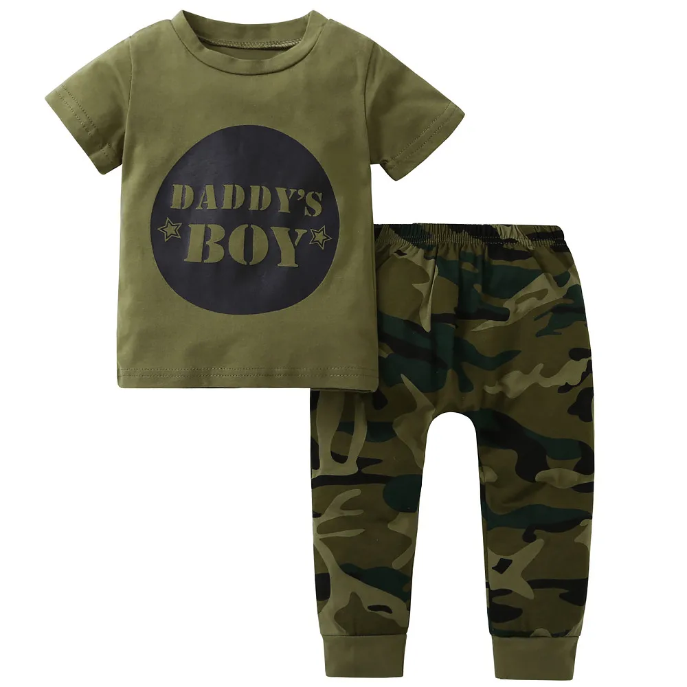 2020 Cute baby boy girl Clothes cotton short sleeve letter print T-shirts camouflage Pants Bow Headband Newborn clothing | Детская