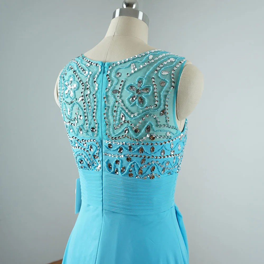 Женское элегантное платье с круглым вырезом бирюзовое для выпускного вечера