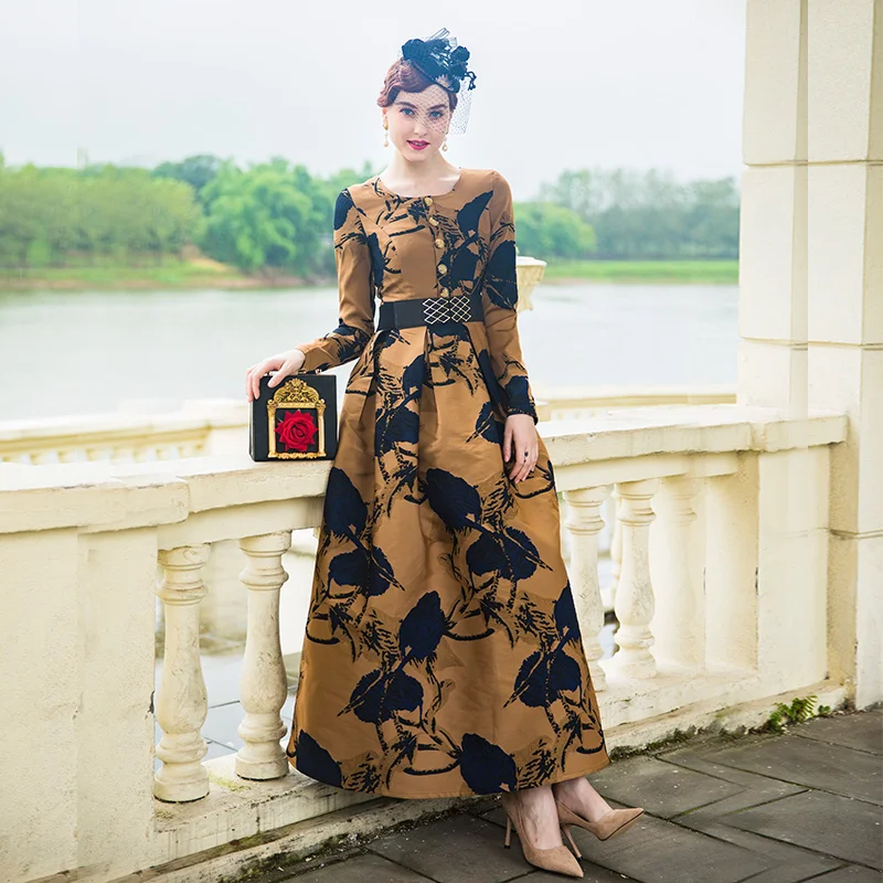 2018 осеннее Трендовое платье жаккардовые вечерние платья с круглым вырезом