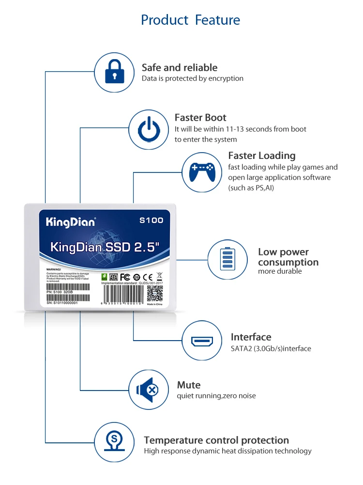 KingDian 2,5 SATA SATA2 внутренний SSD жесткий диск твердотельный диск SSD 32 ГБ-(S100-32 Гб