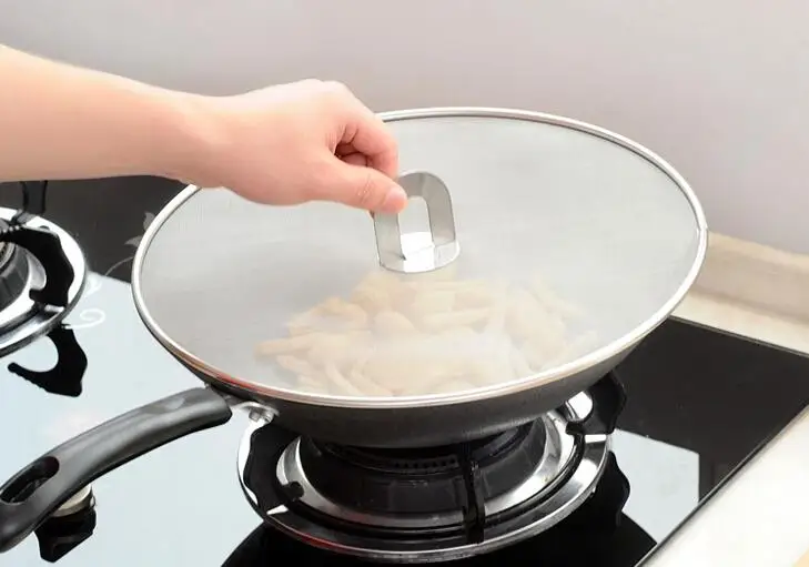 

Stainless Steel 33cm Pan Cover Lid Oil Proofing Frying Pan Splatter Screen with Folding Handle Kitchen Cooking Tools Cookware