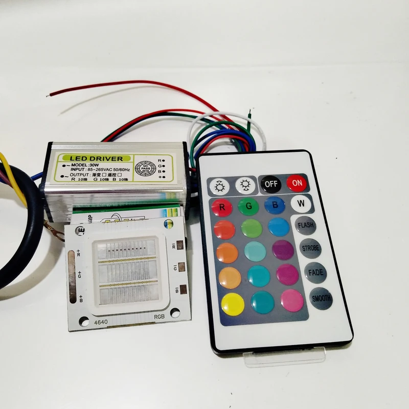 RGB Chip+Driver+Remote COB DIY Dimmer Spotlight 1 Set Bright 24 Key Bead Colorful High Power 30W LED Bulb | Освещение