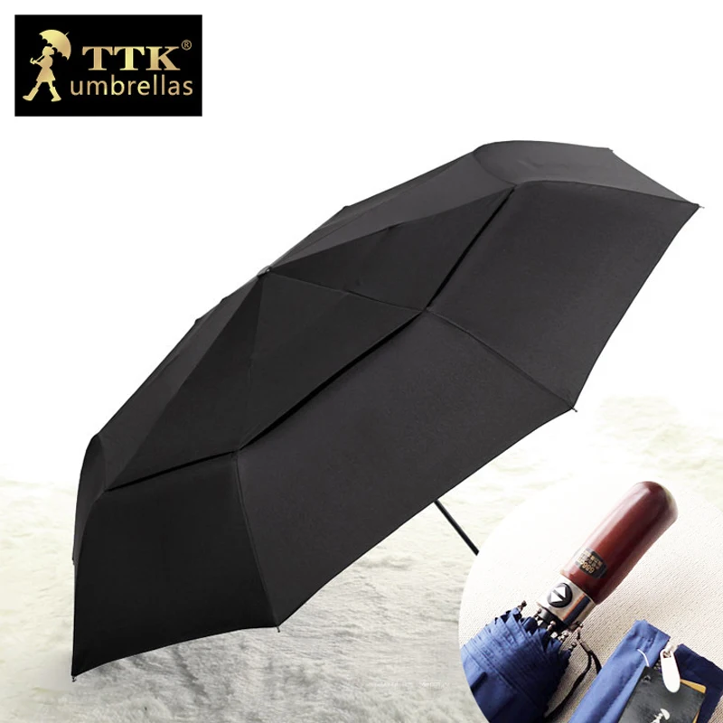 Ветрозащитный двухслойный складной зонт для мужчин большой автоматический