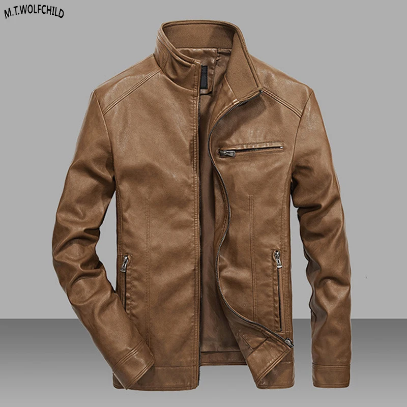 Высокое качество 2018 новые модные мужские Куртки из искусственной кожи кожаная