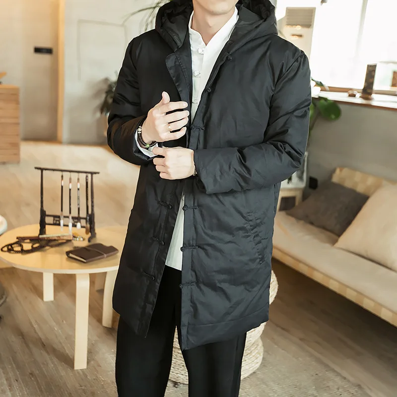 Зимняя мужская парка с капюшоном хлопковая Мужская Ретро-Пряжка толстая куртка