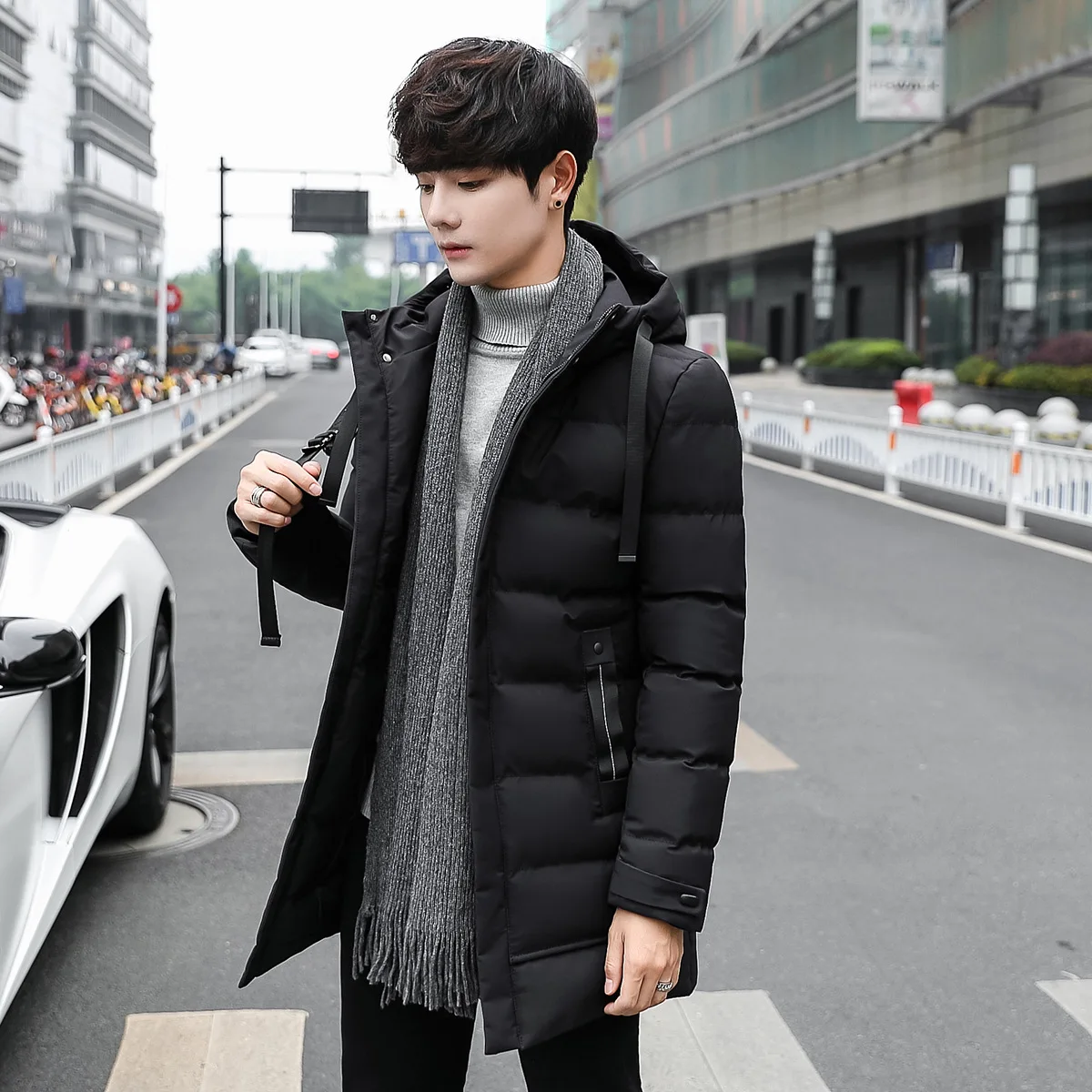 Fashion Mens cotton thick coat long cotton-padded jacket coat hooded thick long clothing Korean Youth leisure cotton winter L190